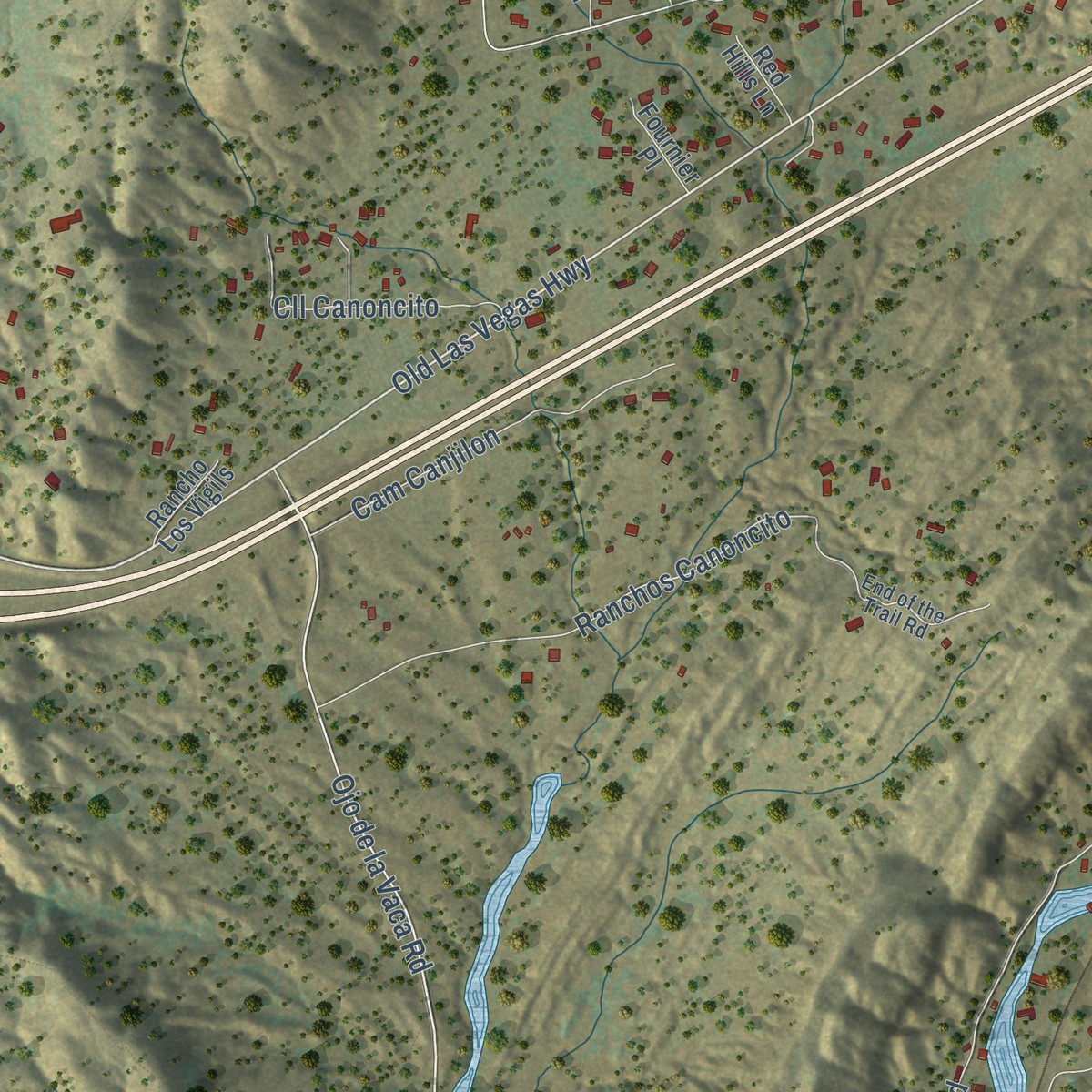Second close-up of the map of Cañoncito, New Mexico print showing more streets and buildings