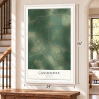 Canoochee, Georgia map, 24 x 36 inch print in a white frame by a staircase