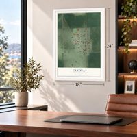 Canova, South Dakota map, 18 x 24 inch print in a white frame in a home office