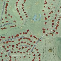 Second close-up of the map of Canterwood, Washington print showing more streets and buildings