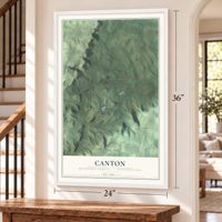 Canton, Bradford County, Pennsylvania map, 24 x 36 inch print in a white frame by a staircase