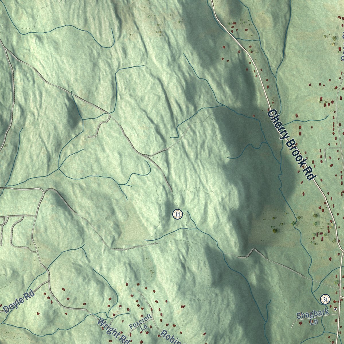 Second close-up of the map of Canton, Connecticut print showing more streets and buildings