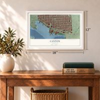 Canton, Maryland map, 12 x 18 inch print in a white frame in an entryway