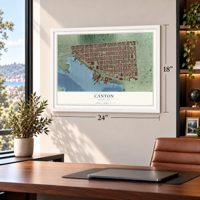 Canton, Maryland map, 18 x 24 inch print in a white frame in a home office