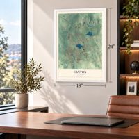 Canton, Massachusetts map, 18 x 24 inch print in a white frame in a home office