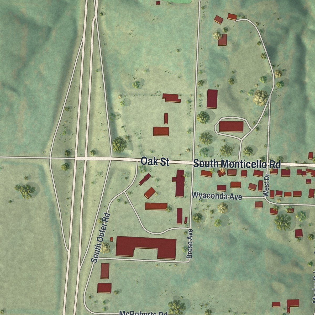 Second close-up of the map of Canton, Missouri print showing more streets and buildings