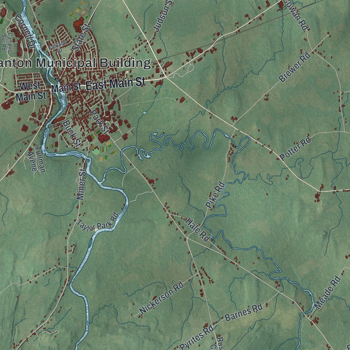 Second close-up of the map of the Town of Canton, New York print showing more streets and buildings