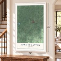 Town of Canton, New York map, 24 x 36 inch print in a white frame by a staircase