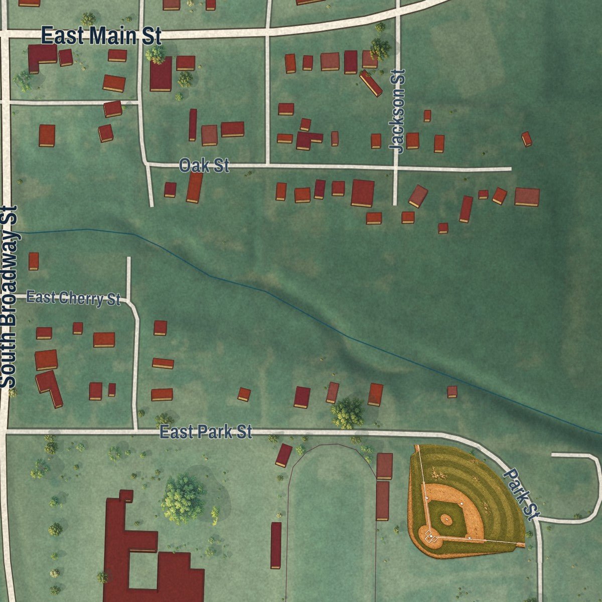 Second close-up of the map of Canton, Oklahoma print showing more streets and buildings