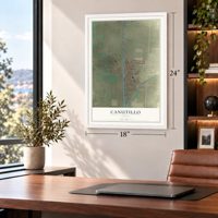 Canutillo, Texas map, 18 x 24 inch print in a white frame in a home office