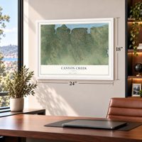 Canyon Creek, Texas map, 18 x 24 inch print in a white frame in a home office