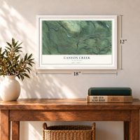 Canyon Creek, Washington map, 12 x 18 inch print in a white frame in an entryway