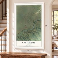 Canyon Day, Arizona map, 24 x 36 inch print in a white frame by a staircase