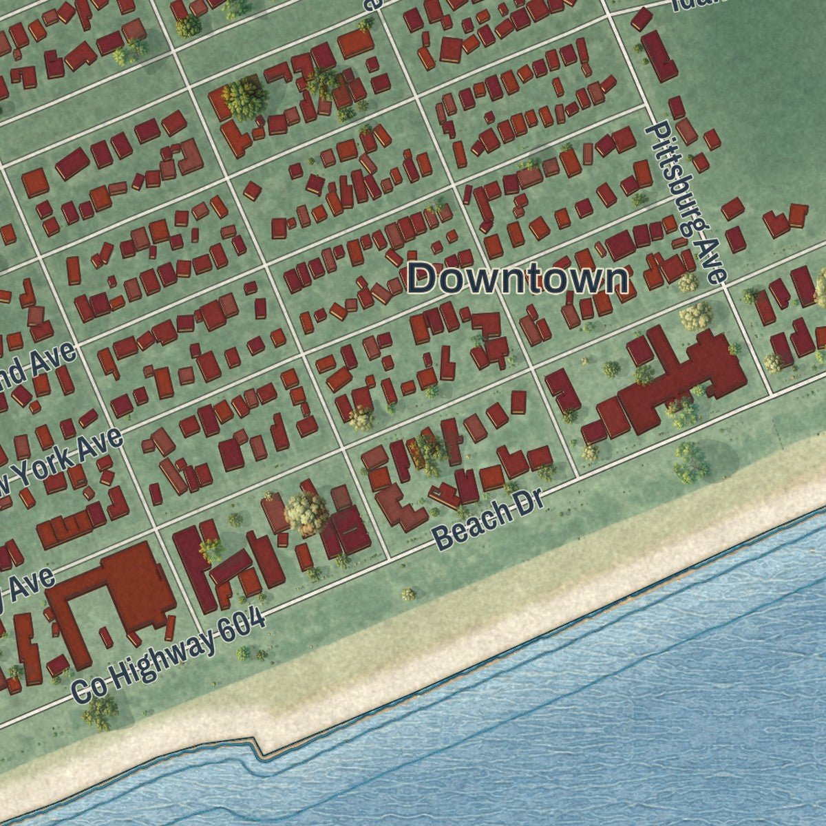 Second close-up of the map of Cape May, New Jersey print showing more streets and buildings