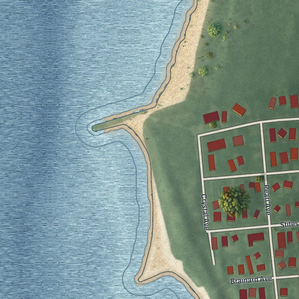 Second close-up of the map of Cape May Point, New Jersey print showing more streets and buildings