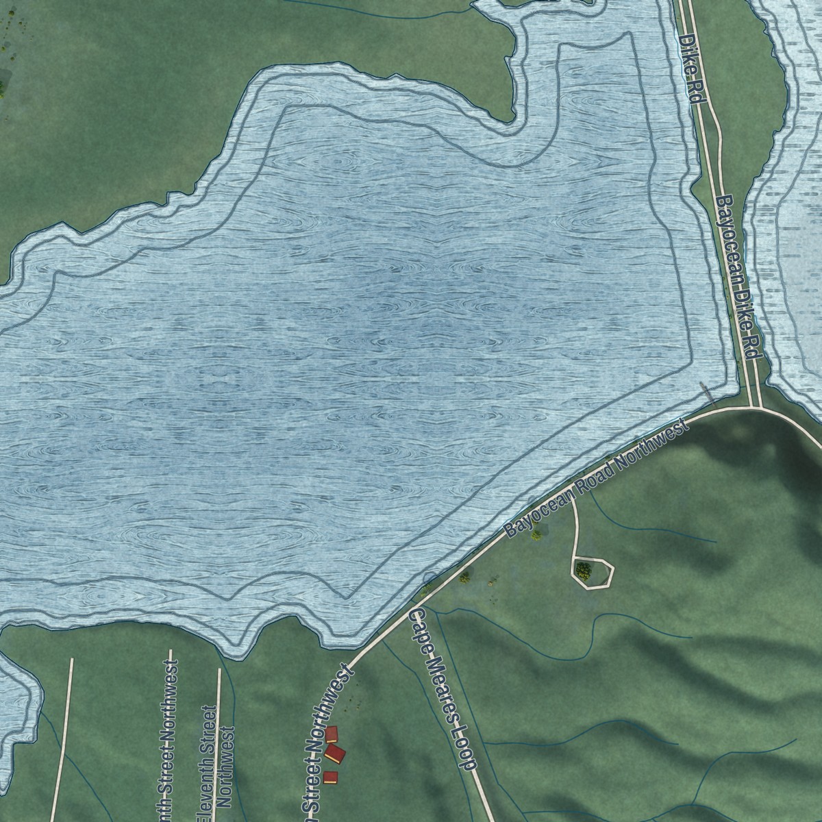 Second close-up of the map of Cape Meares, Oregon print showing more streets and buildings
