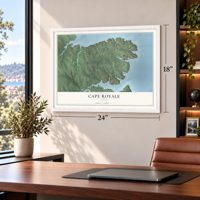 Cape Royale, Texas map, 18 x 24 inch print in a white frame in a home office