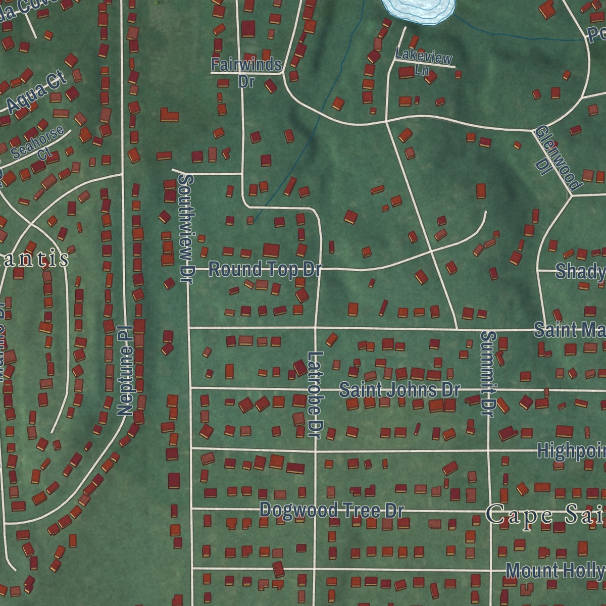 Second close-up of the map of Cape St. Claire, Maryland print showing more streets and buildings