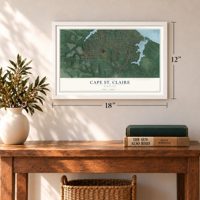 Cape St. Claire, Maryland map, 12 x 18 inch print in a white frame in an entryway