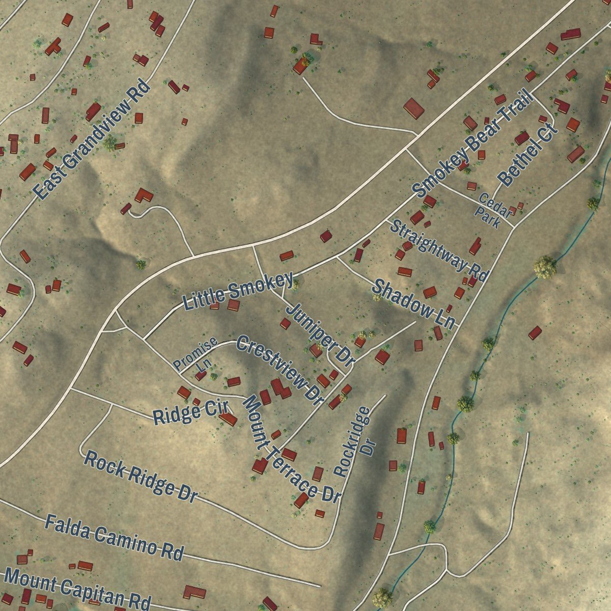 Second close-up of the map of Capitan, New Mexico print showing more streets and buildings