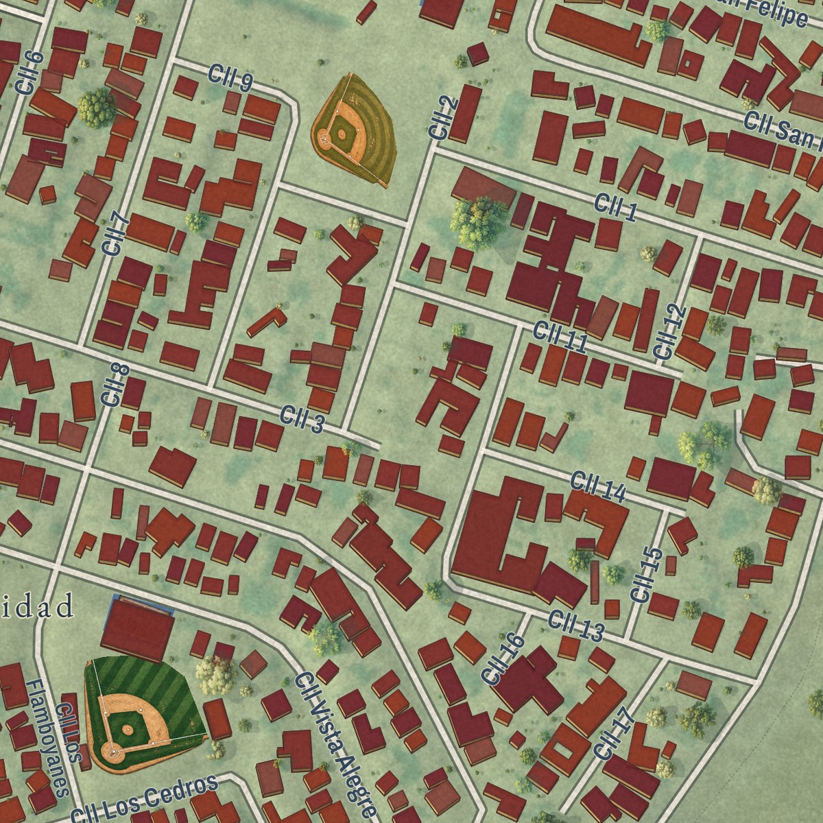 Second close-up of the map of Capitanejo, Puerto Rico print showing more streets and buildings
