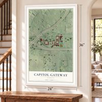 Capitol Gateway, Georgia map, 24 x 36 inch print in a white frame by a staircase