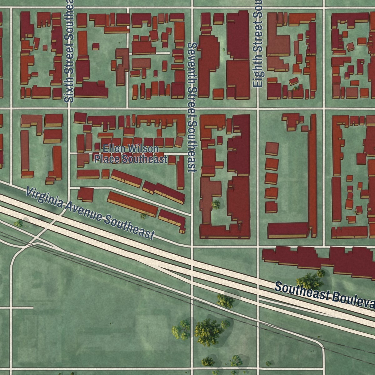 Second close-up of the map of Capitol Hill, District of Columbia print showing more streets and buildings