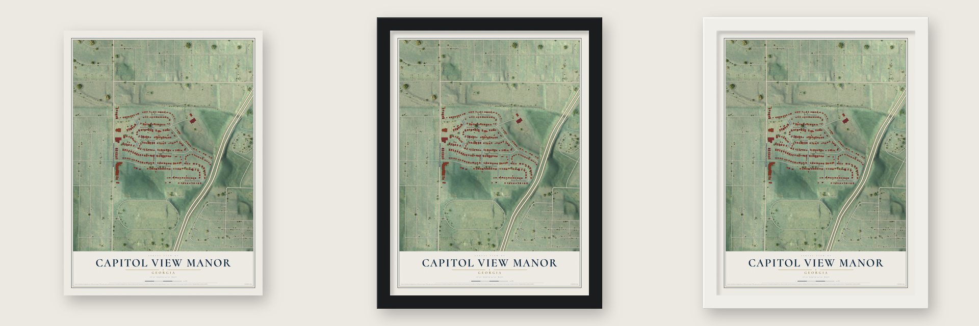 Capitol View Manor, Georgia map unframed, in a black wood frame and in a white wood frame