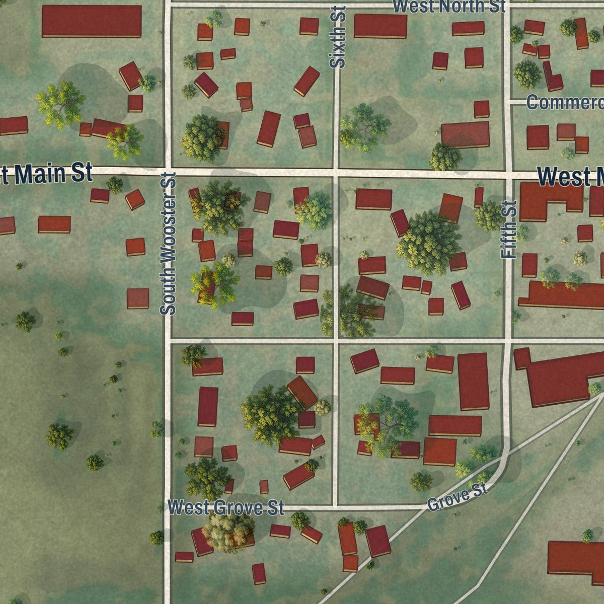 Second close-up of the map of Capron, Illinois print showing more streets and buildings