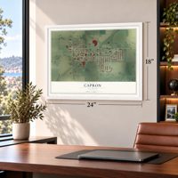 Capron, Illinois map, 18 x 24 inch print in a white frame in a home office