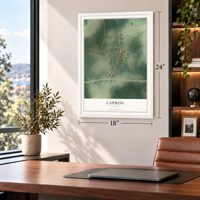 Capron, Virginia map, 18 x 24 inch print in a white frame in a home office