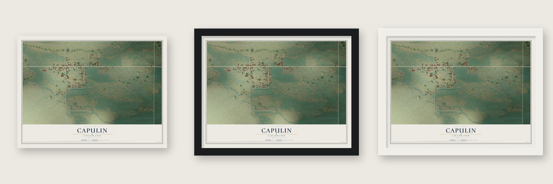 Capulin, Colorado map unframed, in a black wood frame and in a white wood frame