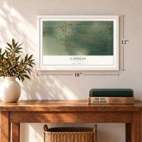 Capulin, Colorado map, 12 x 18 inch print in a white frame in an entryway
