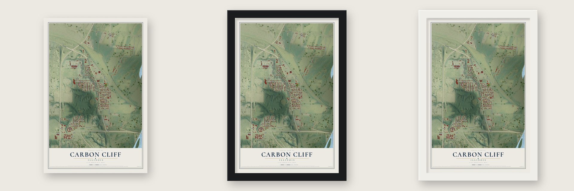 Carbon Cliff, Illinois map unframed, in a black wood frame and in a white wood frame