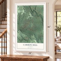 Carbon Hill, Alabama map, 24 x 36 inch print in a white frame by a staircase