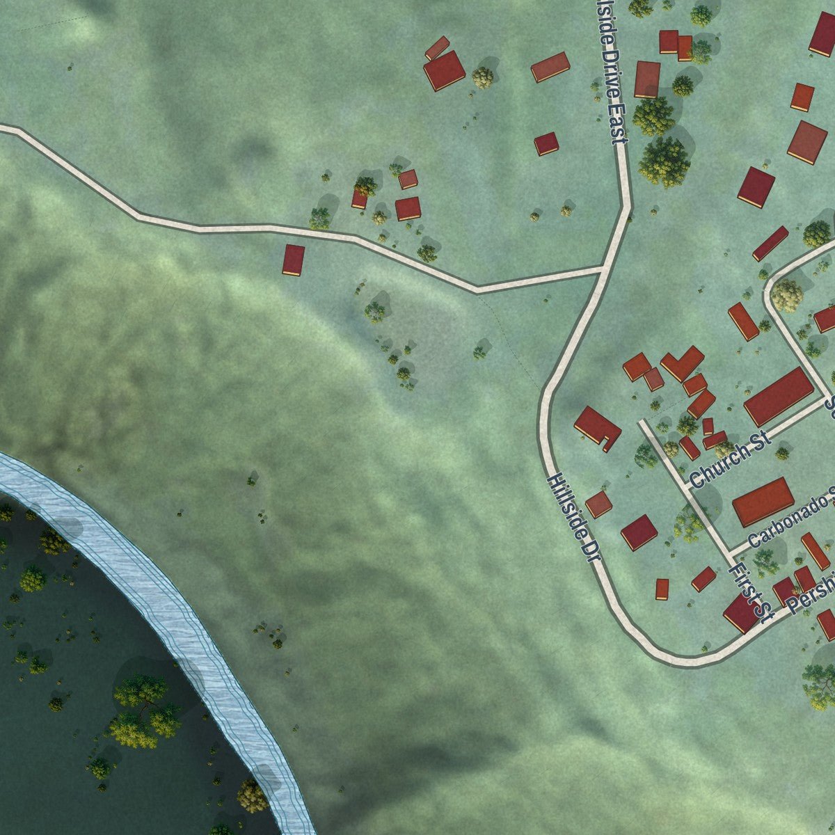 Second close-up of the map of Carbonado, Washington print showing more streets and buildings