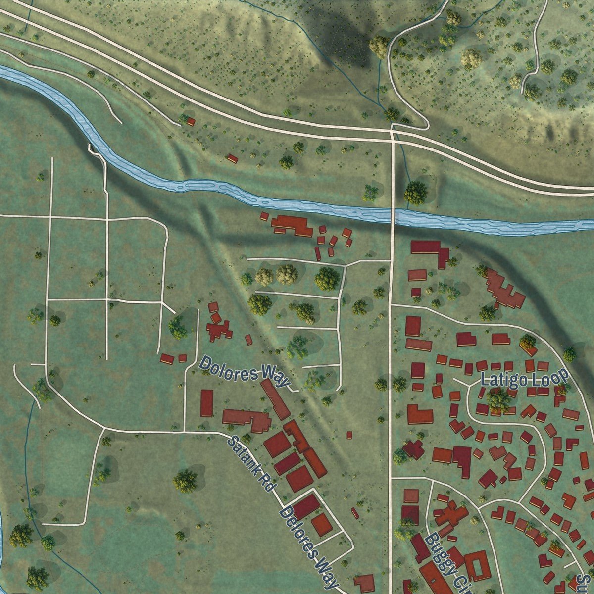Second close-up of the map of Carbondale, Colorado print showing more streets and buildings