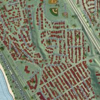 Second close-up of the map of Cardiff-by-the-Sea, California print showing more streets and buildings