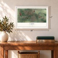 Carey, Ohio map, 12 x 18 inch print in a white frame in an entryway