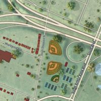 Second close-up of the map of Carillon, Virginia print showing more streets and buildings