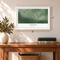 Carleton, Nebraska map, 12 x 18 inch print in a white frame in an entryway