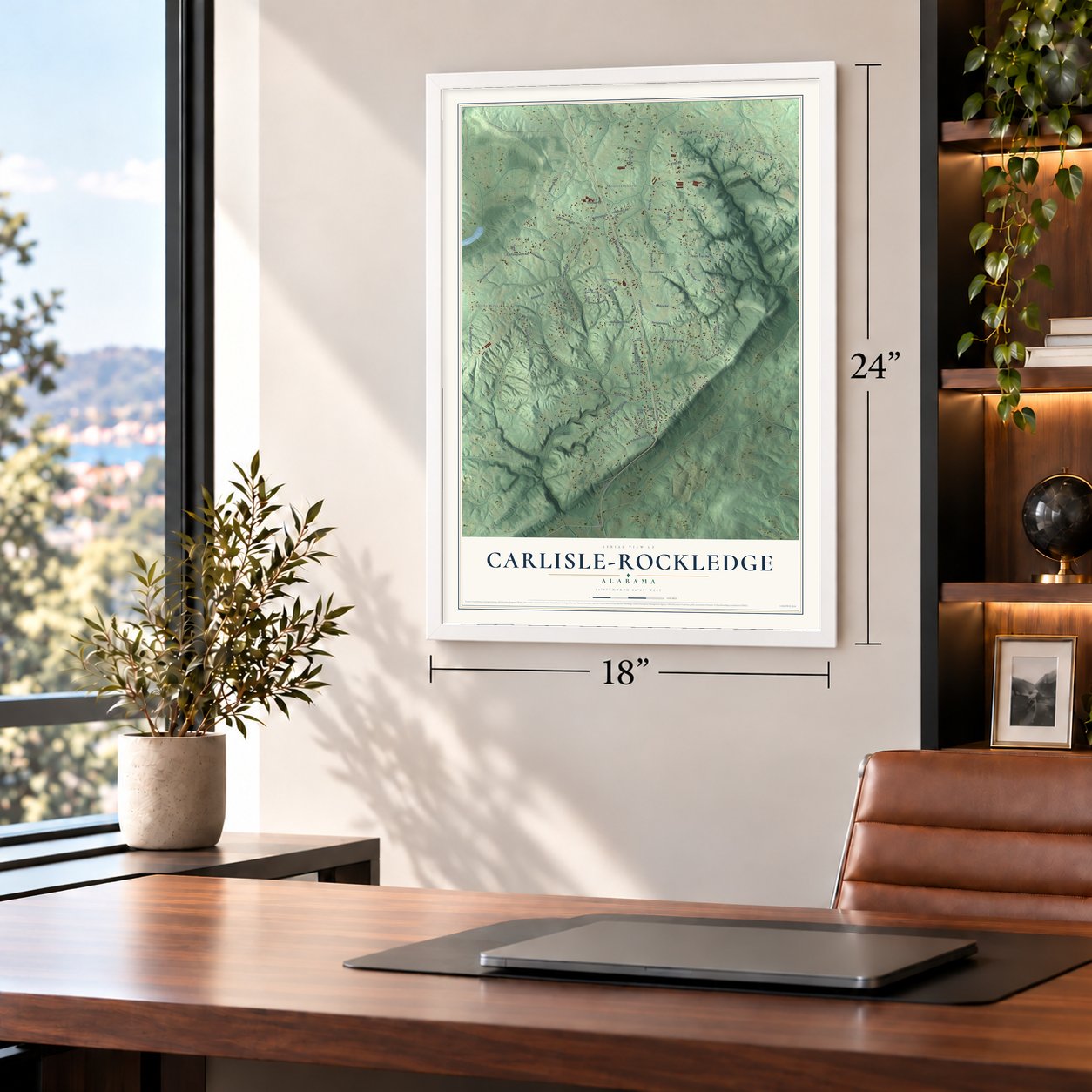 Carlisle-Rockledge, Alabama map, 18 x 24 inch print in a white frame in a home office