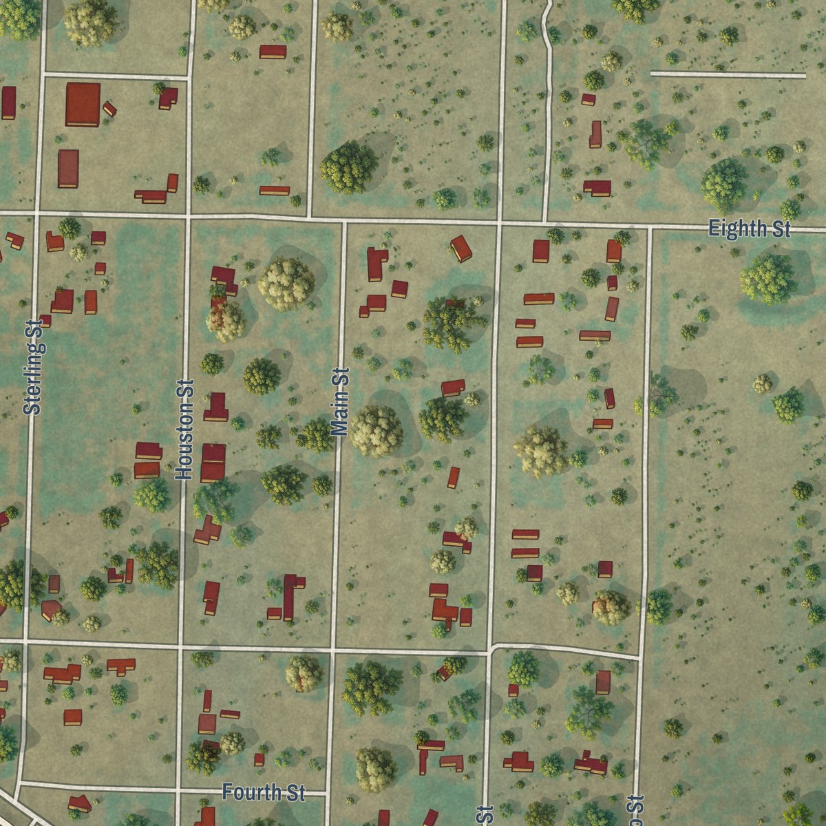 Second close-up of the map of Carlsbad, Texas print showing more streets and buildings