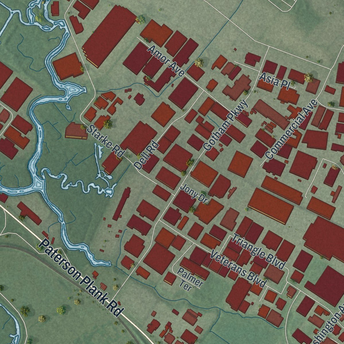Second close-up of the map of Carlstadt, New Jersey print showing more streets and buildings