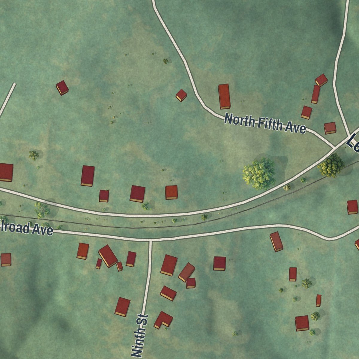 Second close-up of the map of Carlton, Georgia print showing more streets and buildings
