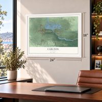 Carlton, Minnesota map, 18 x 24 inch print in a white frame in a home office