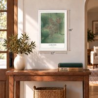 Carlton, Oregon map, 12 x 18 inch print in a white frame in an entryway