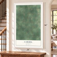 Carmel, Michigan map, 24 x 36 inch print in a white frame by a staircase