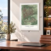 Carmel Valley, California map, 18 x 24 inch print in a white frame in a home office