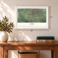 Carmi, Illinois map, 12 x 18 inch print in a white frame in an entryway